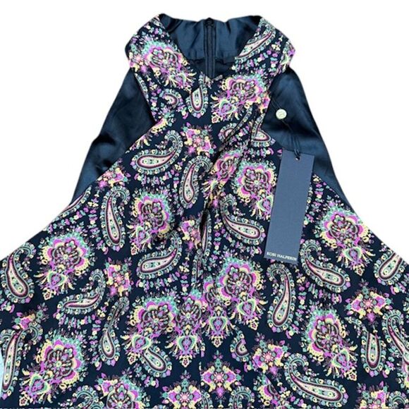 NWT Kobi Halperin Tara Paisley Silk Halter Jumper Black Wide Leg Cross Front 12 - Picture 7 of 16